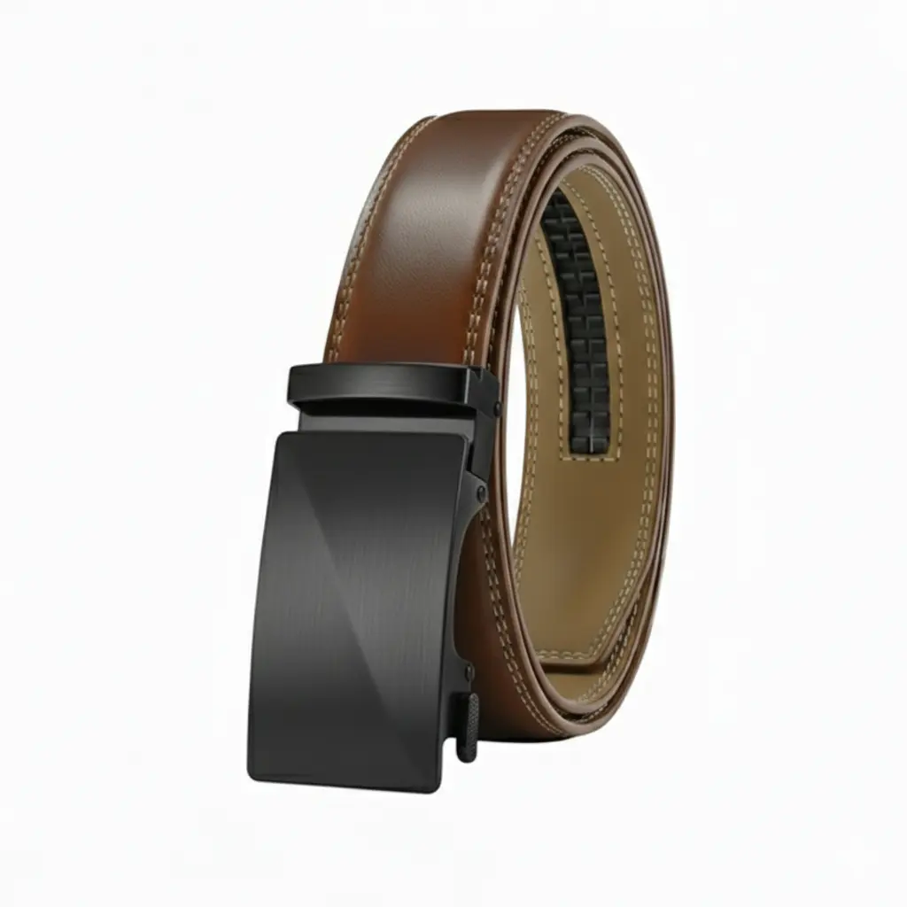 Men's Adjustable Ratchet Belt Brown Auto Lock Buckle Business Casual Belt