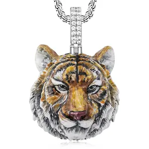Hip Hop Style Painted Tiger Head Pendant Necklace - Men's Streetwear Jewelry with Bold Statement Design