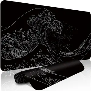 1pc Extended Gaming Mouse Pad and PC Desktop Keyboard Pad - Japanese Style Waves Dark Pattern - Laptop Protective Pad Desk Mat - Durable Non-slip Base HD Print Sizes Available XL XXL - Suitable for Home Back to School Dorm Office and Gaming Desktop