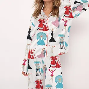 SHESHOW - White Christmas Satin Pajama Set For Women Print Comfy Satin Sleepwear & Loungewear Pjs Printing Short Sleeve Top & Shorts