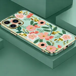 Electroplating Phone Case for iPhone 17 Pro Max Air 16 15 14 Plus 13 12 11 Floral Color Symphony Patterned Classic Square Design Non Slip TPU Soft Shell Shockproof Protection