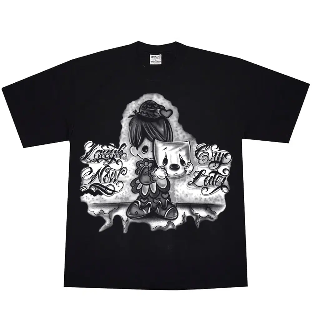 Laugh Now Cry Later Graphic Unisex Oversize Short-Sleeve T-Shirt - Chicano Gangster Streetwear Top for Men, Women