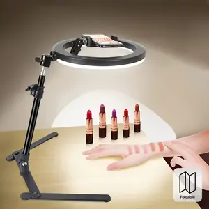 Adjustable Metal Mobile Smartphone Cellphone Stand Accessory with 360-Degree Rotation, USB-Charging Live-Streaming Beauty Light, Ideal for Selfie, Live Streaming, Food Photography