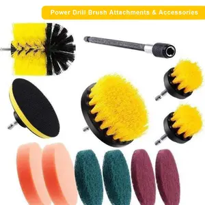 12-piece Electric Drill Bit Accessory Set, Including Scouring Pads and Sponges, with An Extended Attachment for Electric Cleaning Brushes, Suitable for Cleaning Tile Grout, Tiles, Sinks, and Car Polishing Pads, Floor Scrubbing Brush
