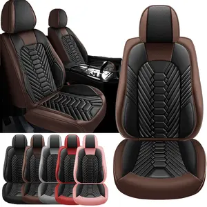 Nappa Leather Car Seat Covers 5-Seats Full Set With Headrest Protector Waterproof Car Accessories Full Coverage Automotive Interior Decoration Universal Fit For Tacoma /Frontier / Sorento /Nissan /Honda /Civic /CRV /Kia /4Runner /Camry /Hyundai /Mazda