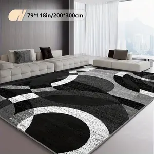 Velvet 1pc Indoor Decorative Area Rug 79x118in Abstract Geometric Black Gray Nordic American Modern Non-slip Machine Washable Easy Match Home Decor Sofa Coffee Table Mat
