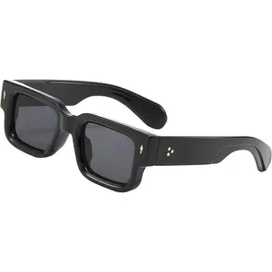 Thick Square Frame Sunglasses for Women Men Trendy Chunky Rectangle Sun Glasses Black Shades UV400 Protection