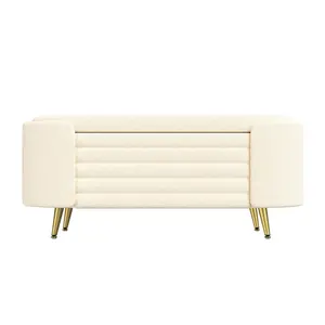 Oval Modern Storage Bench 44.9*18.3*18.5in Chenille Fabric Thick Foam Cushion 300lbs High Load Hidden Storage Compartment Sturdy Metal Legs Plywood Frame Multi-Purpose Accent Ottoman for Entryway Bedroom Living Room