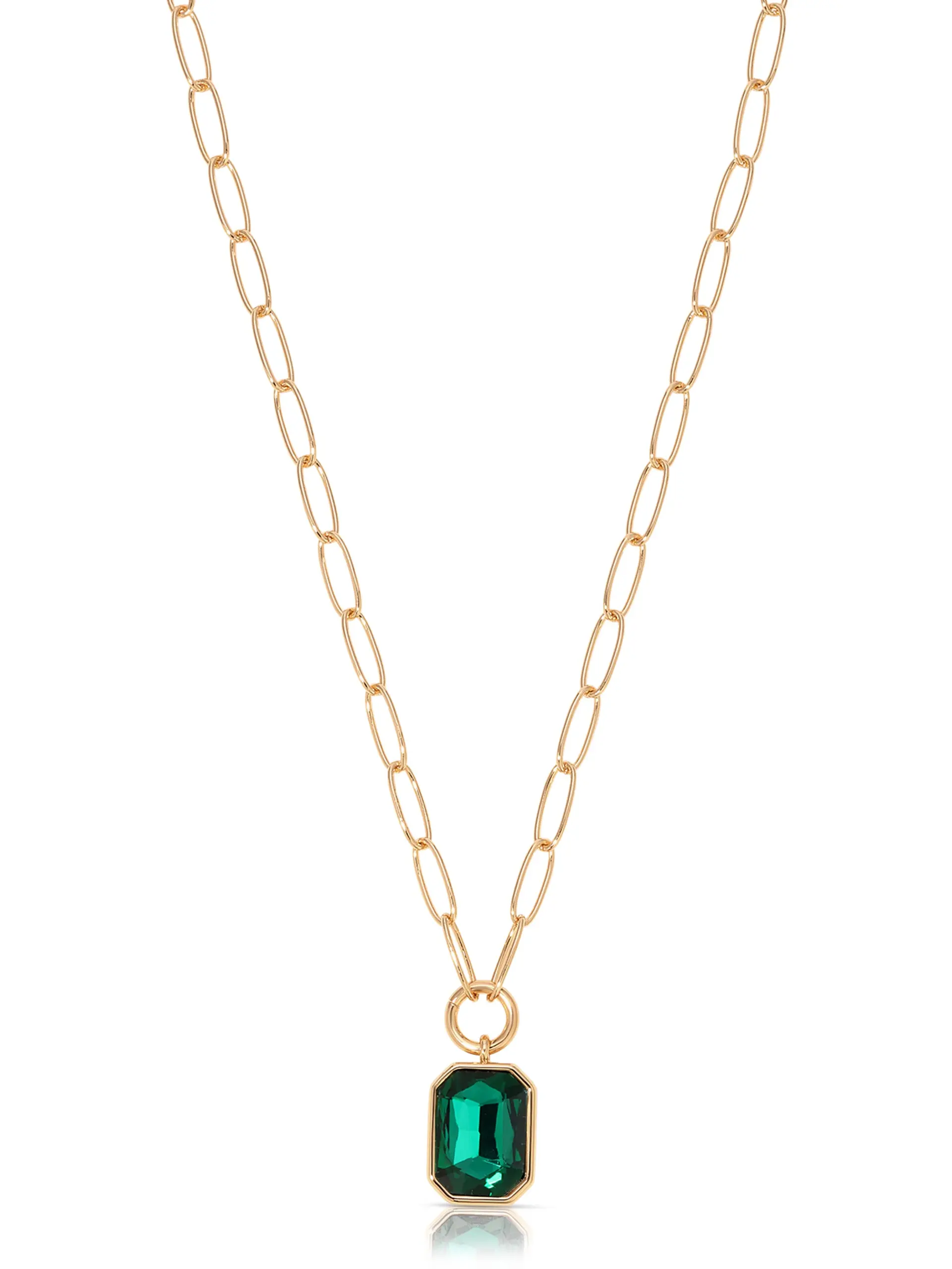 Ettika Deco Pendant Necklace 18k Gold Plated Brass Steel Glass 15 Inch Length 5 Inch Extender Lobster Clasp for Adults