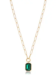 Ettika Deco Pendant Necklace 18k Gold Plated Brass Steel Glass 15 Inch Length 5 Inch Extender Lobster Clasp for Adults