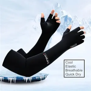1/2 pairs Unisex Anti-UV Cooling Arm Sleeves with Half Finger Gloves, Sweat-Absorbing, Non-Slip Palm for Summer Sun Protection