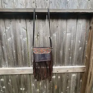 Hand Tooled Clear Purse Crossbody for Concert Game Day Stadium with Fringe Detail and Adjustable Strap