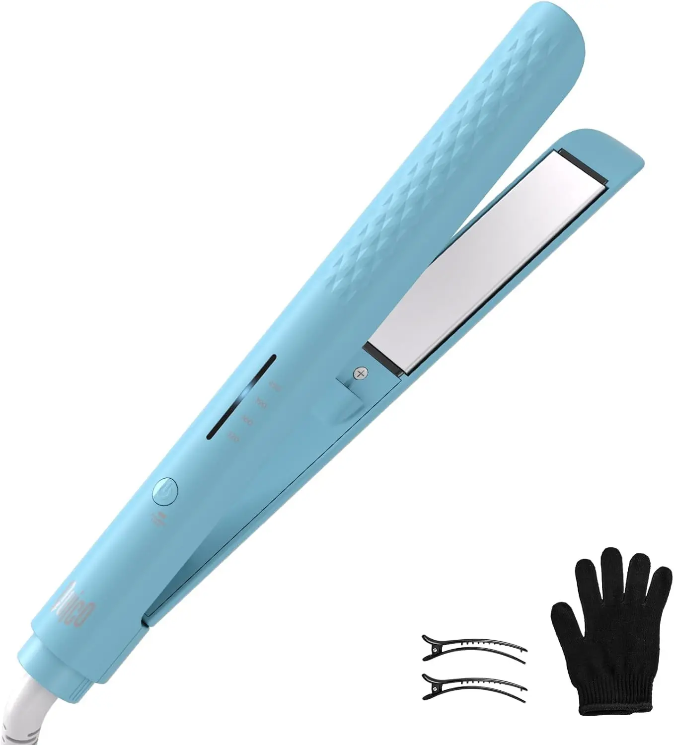 Quico Hair Straightener, 110-240V Flat Iron Hair Straighteners for Women | Travel Hair Straighteners 15s Fast Heat, Ceramic Negative Ion Plate, 320-450℉, Temp Memory, Auto-Off, with Glove&Clips, Blue