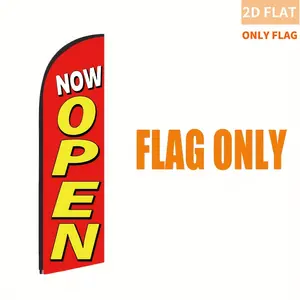 2D FLAT Feather Flag  1p of red Open flags for store openings with "NOW OPEN" text, size 55x186cm/22x73.2in, bright colors, Polyester Fabric, Store Opening Decorations