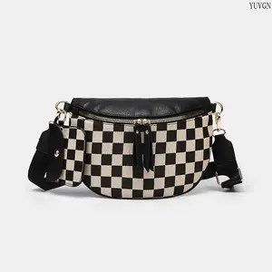 Women's Black and Beige Checkered Sling with Mini Pouch, Adjustable Wide Strap, Waist Fanny Pack & Trendy Casual Chest Option, Crossbody Bags for Women, Ideal for Travel & Outdoor Activities