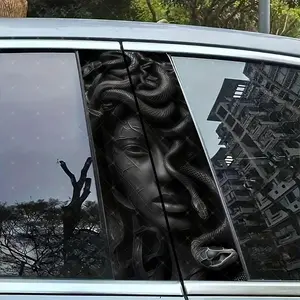 2pc Medusa Vinyl Sticker Car B-Pillar Protection Decal, Easy Peel & Stick Waterproof Sunproof Scratch Resistant, Fits All Cars, Car Decals