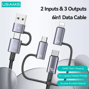 USAMS 240W 6-in-1 Multi Charging Cable 4FT C/A to IP/Type-C/Micro for Pads Phones Tablets Laptops Fast Charger Cord usb-c data iPhone CarPlay USB 3.0 High-Speed Extension 4K60Hz HDMI Switch with Smooth Finish