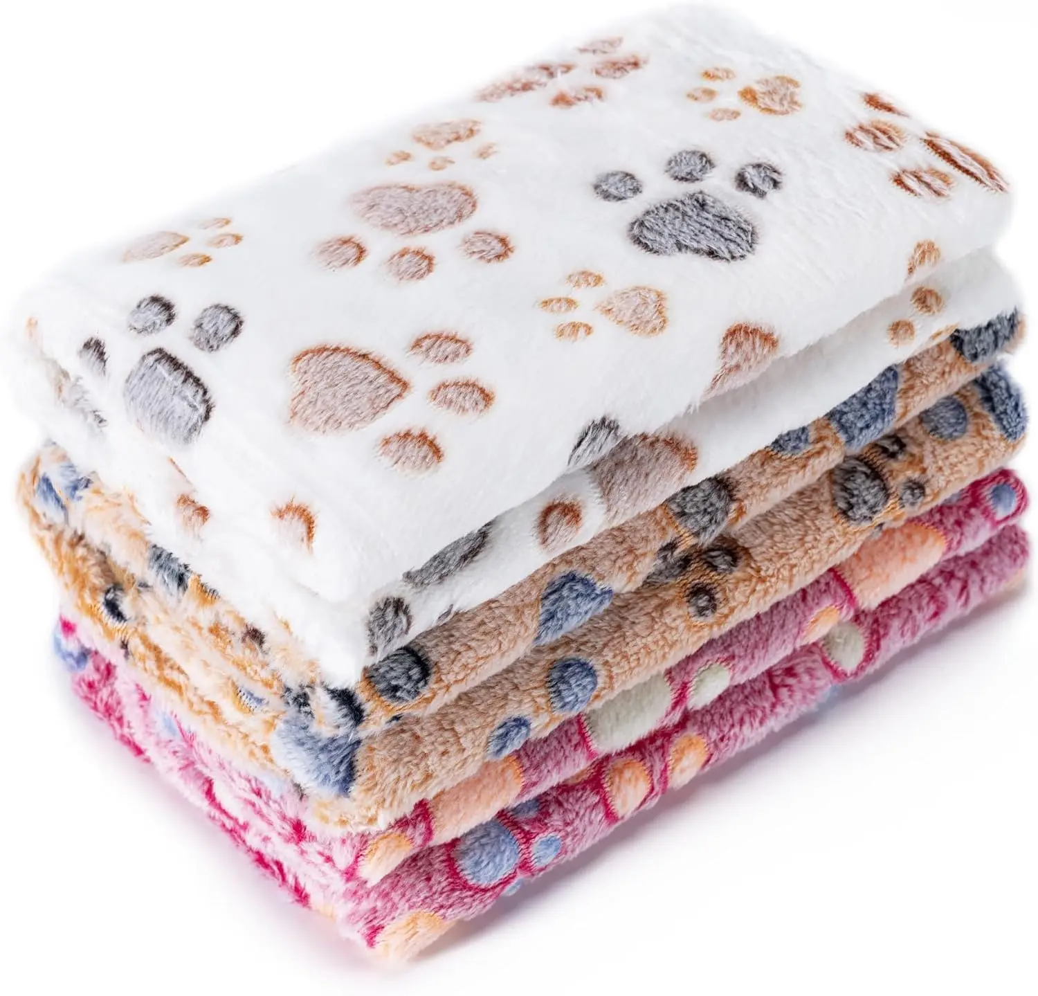 1 Pack 3 Blankets Super Soft Fluffy Premium Fleece Pet Blanket Flannel Paw Printed Throw for Dog Puppy Cat (Small 23x16'', Brown, Pink, White), Home, Cozy, Animal Print