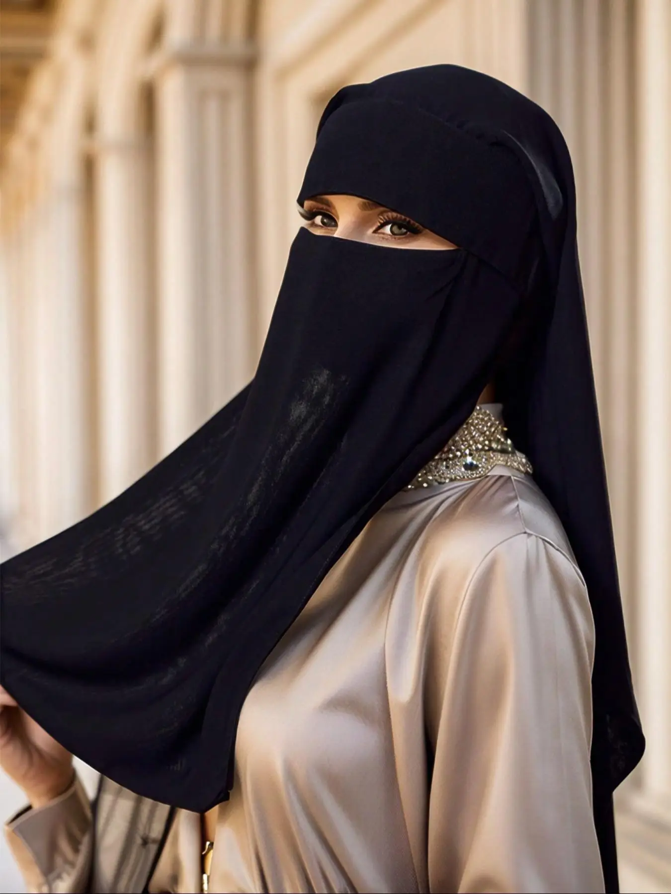 Women's Solid Color Khimar, Modest Comfortable Breathable Face Covering Hijab, Fashionable Muslim Clothing for Daily Wear