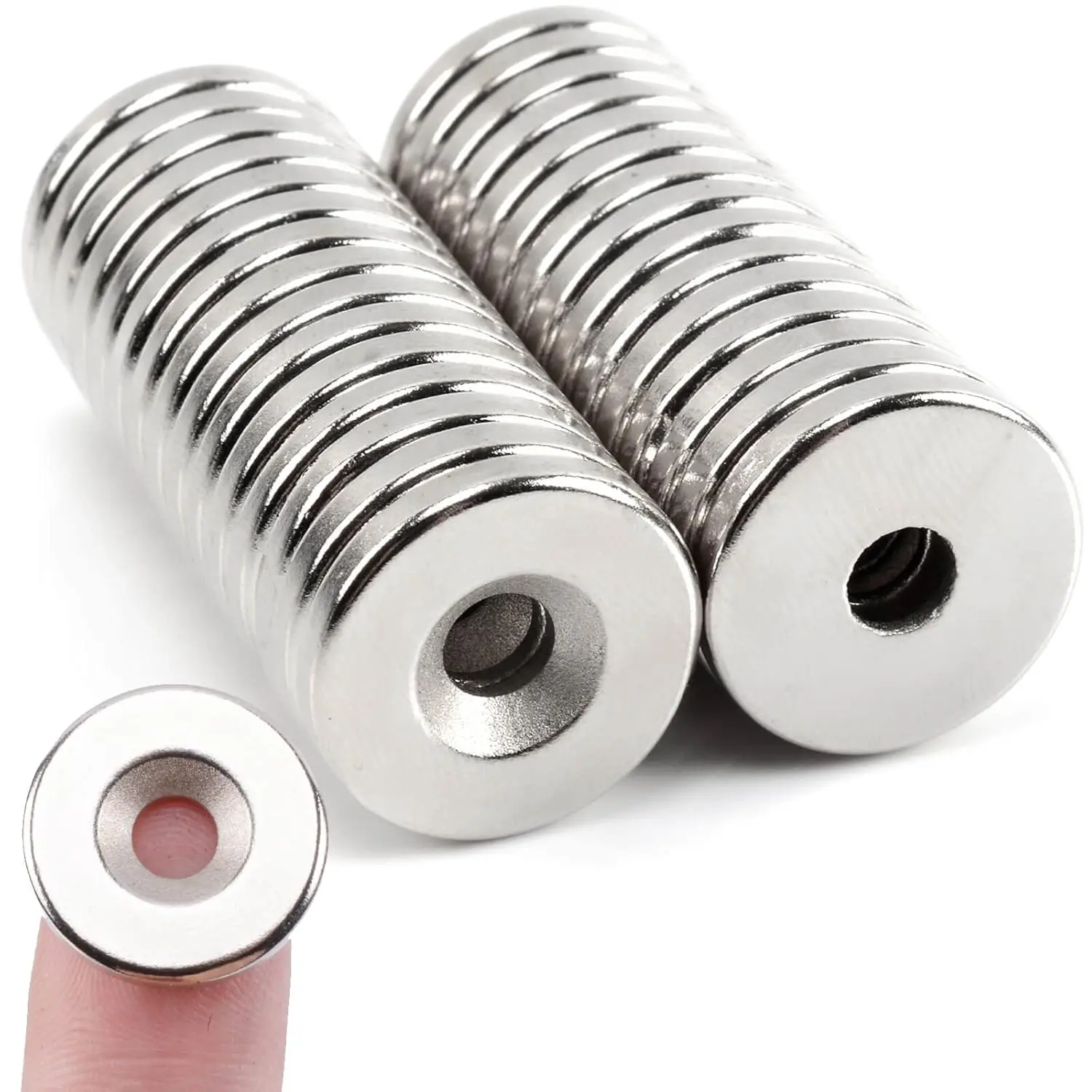 30 Pcs Heavy-Duty Neodymium Rare Earth Round Ring Disc Magnets (18x3mm, 5mm Hole) for Home, Office, Kitchen Storage, Cabinet Doors, Refrigerator Magnets