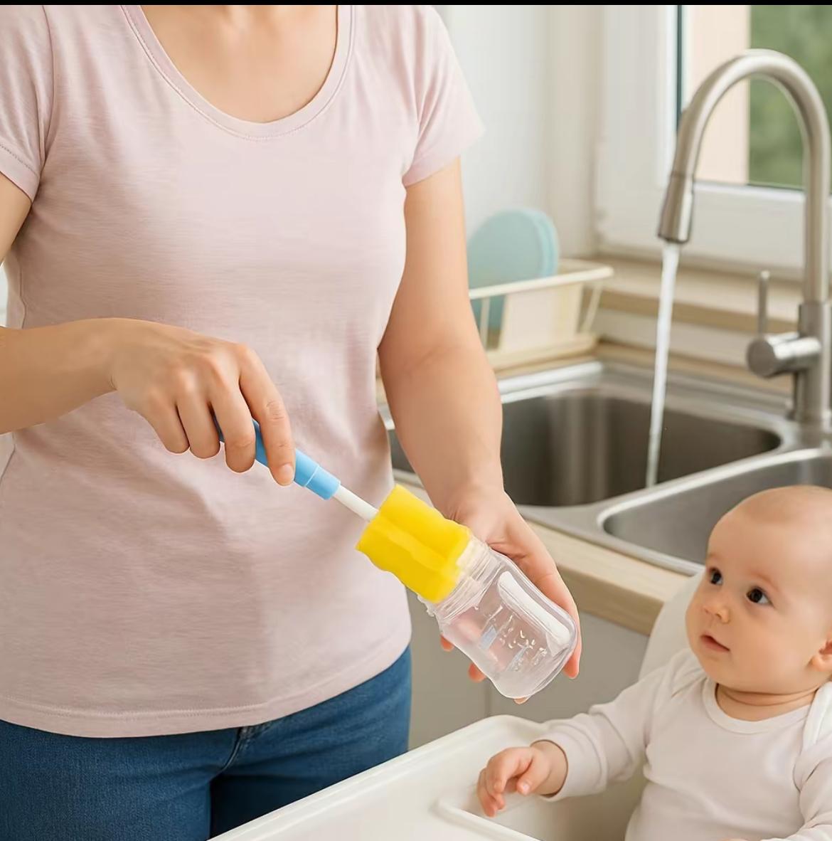 Kid Keeper Baby Bottle Brush Set – Nylon Sponge & Scrubbing Brush for Cleaning Bottles, Blue