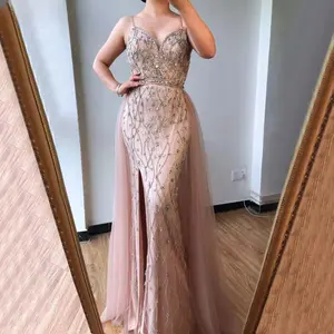 2025 Pink Mermaid Evening Gown: V-Neck, Sleeveless, and Dazzling Diamond Beading for Women's Sparkling Formal Elegance