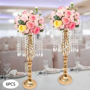 Crystal Flower Stand Wedding Road Lead Tall Flower Holders Centerpiece Crystal Metal Flower Vase for Reception Tables Wedding Supplies Gift Decoration Ornaments