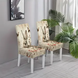 2/4/6pcs Elastic Chair Covers, Vintage Bunny Print, Durable Comfortable Seat Protector, Easy Install, Home Kitchen Living Room Office Use, All Seasons