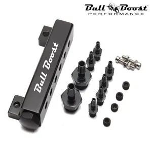 6 Port VACUUM Block Intake Manifold Fuel Gas Wastegate Turbo Boost NOS Black