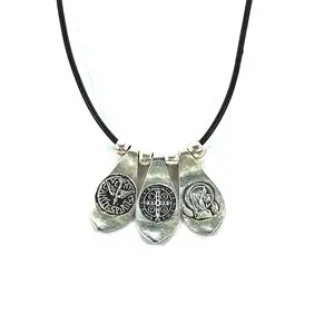 Vintage Necklace of The Virgin Mary, St Benedict, and the Holy Spirit.  Handmade Jewelry by Graciela's Collection
