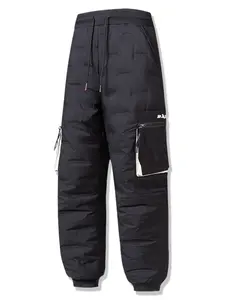 Men's Down Pants Warm Anti-Cold Drawstring Trendy Large Pockets Casual Winter Outdoor Daily Wear Men's Pants