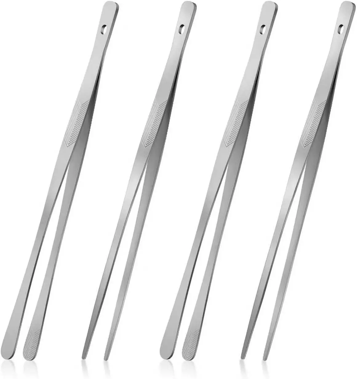 4PCS Kitchen Tongs Tweezers for Cooking, 12" Metal Kitchen Utensils, Stainless Steel Fine Cooking Tweezers Tongs with Precision Serrated Tips for Chef, Culinary, Serving Food, Pasta Portable Set, Sturdy, Reusable