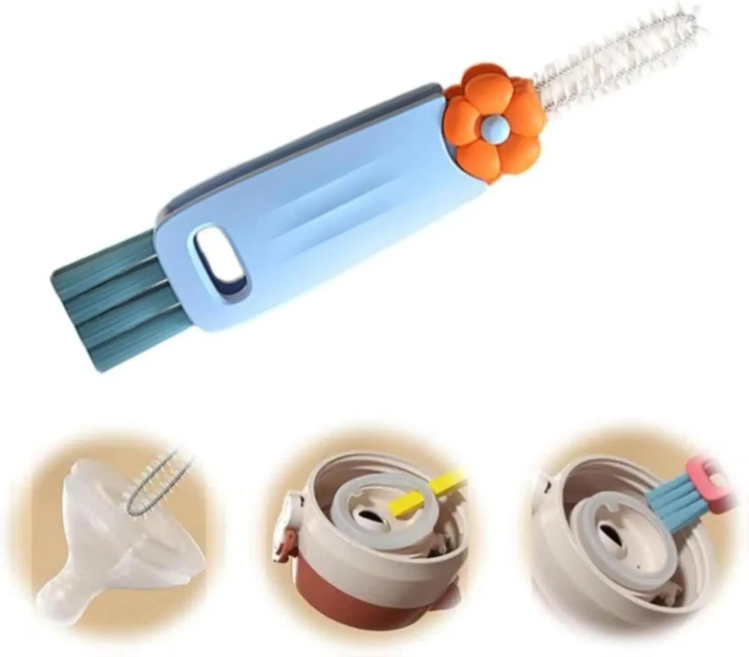 2025 New 3-in-1 Cup Lid Cleaning Brush Set - Compact, 180-Degree Rotating Corner Brush for Baby Bottle Tight Gaps, 6-9 Months Baby Care, Home Kitchen Tools (Blue)
