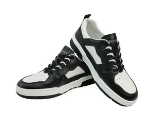 Genuine Leather Exclusive Men's Causal / Suit Sneaker Black & White Lace Up Fashion Shoes