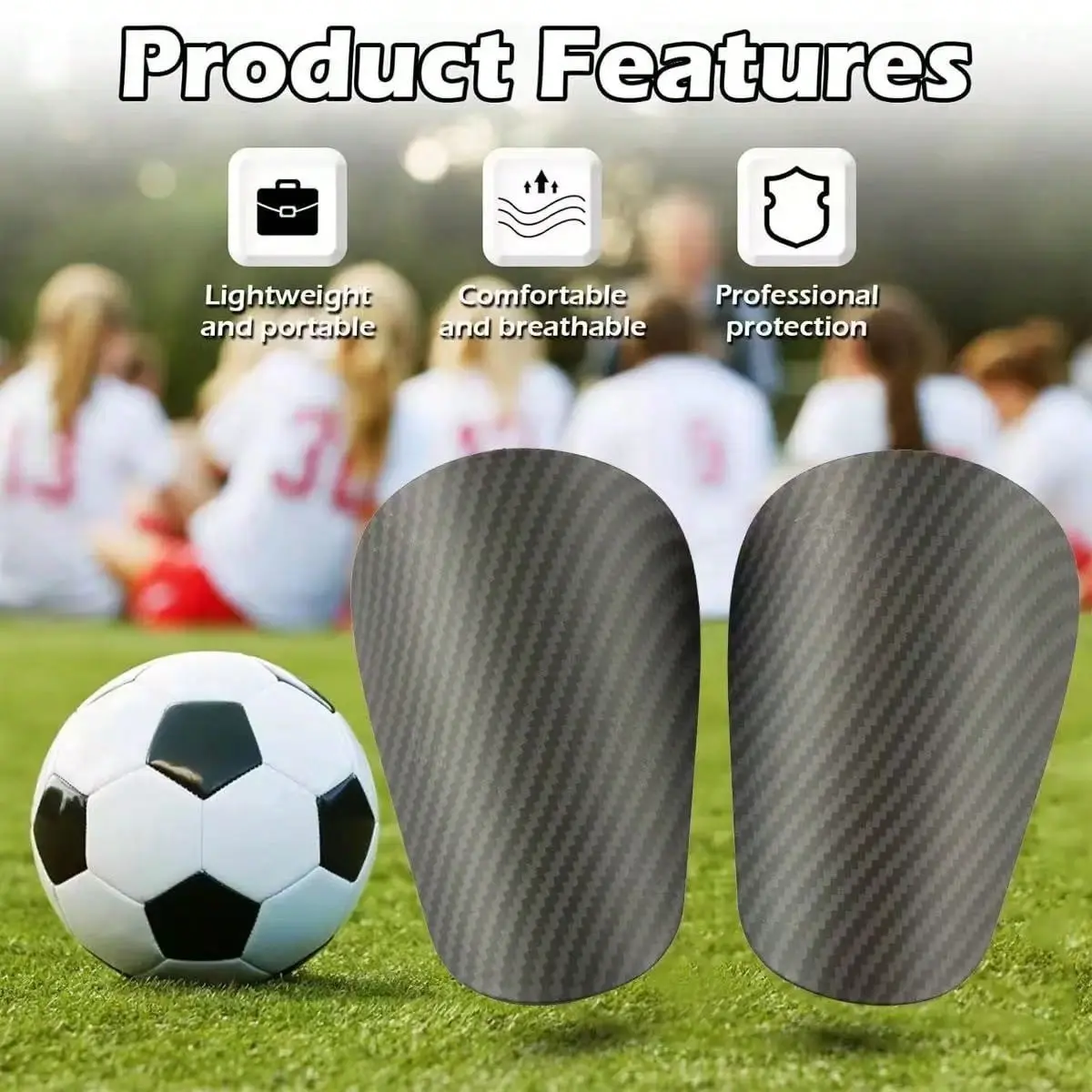 1 Pair of Soccer Football Shin Guards - Lightweight, Comfortable with Enhanced Cushioning Protection, Carbon Fiber Design for Soccer Training & Matches, Compatible with Grip Socks & Soccer Sock Covers, Sports Equipment, Soccer Gear, Secure Fit Design