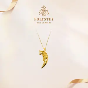 【FOLYSTUY (K136)】[20mm by 56mm Tiger Tooth Pendant] Tiger and Wolf Tooth Pendant Unisex Animal Basic Design