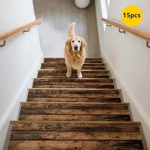15pc Vintage Wooden Stair Mats Non-Slip Durable Home Use Step Pads Odorless Stair Carpet Protection Pad Jit