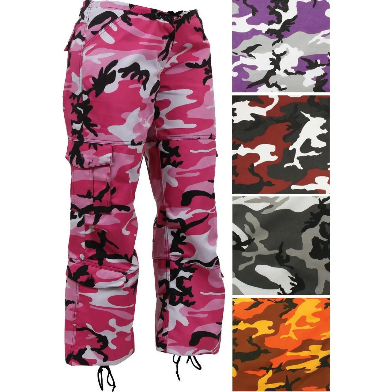 Womens Camo Military Fatigues, 8-Pocket Cargo Army Paratrooper Ladies BDU Pants