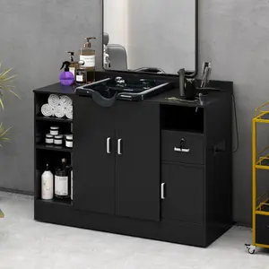 Shampoo Backwash Station for Salons,Salon Station with Shampoo Bowl & Storage Layer, Drawer,10V Outlets, USB Port, Faucet Sprayer, Salon Equipment for Spa Beauty