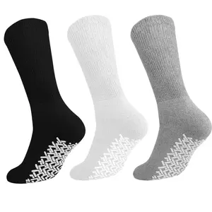 3 Pack Unisex's Gripper Non Skid Slip Crew Cotton Diabetic Socks Non Binding