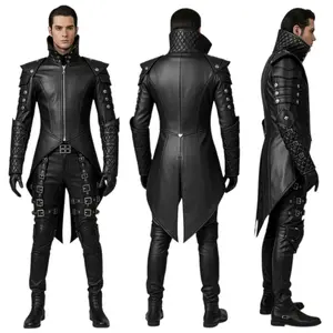 Mens Cyberpunk Leather Trench Coat Long Jacket Futuristic Warrior Cosplay Overcoat Made To Measure All Sizes Premium Genuine Leather Racing Inspired Design