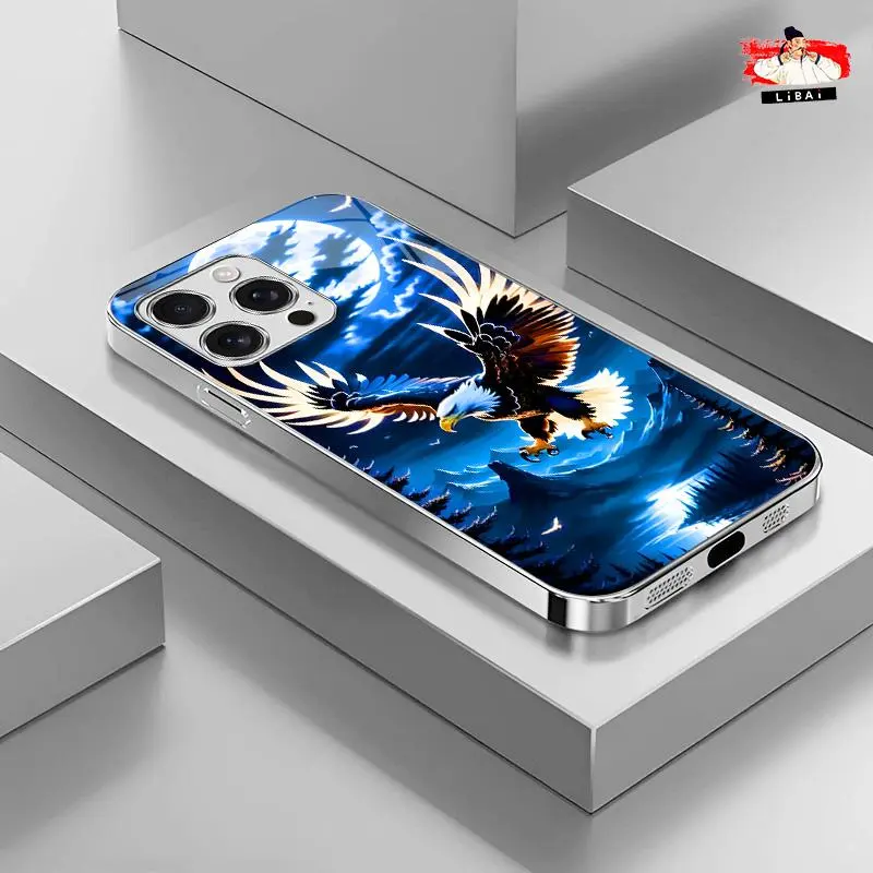 iPhone 12 Pro Max Smartphone Casing - Light Luxury Crystal Eagle & Scorpion Pattern Electroplated Glass Cellphone Case, Exquisite Handheld Devices Accessory