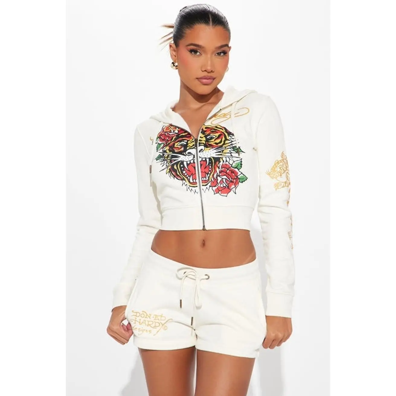 Ed Hardy Tiger Rose Short Set - Ivory 0