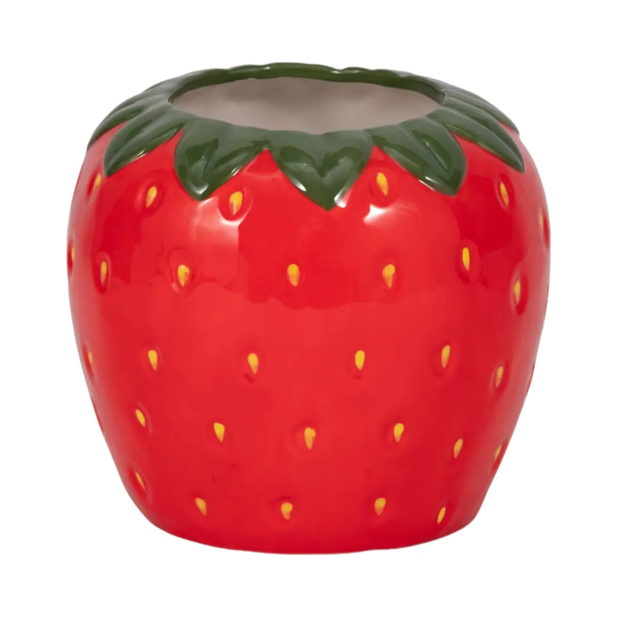 Sagebrook Home 20377 7-in. Red & Green Strawberry Planter - Fruit-Shaped, 7-Inch, Small, Tabletop Flower Pot, Fruit-Shaped Flower Pots, Seven-Inch Flower Pots