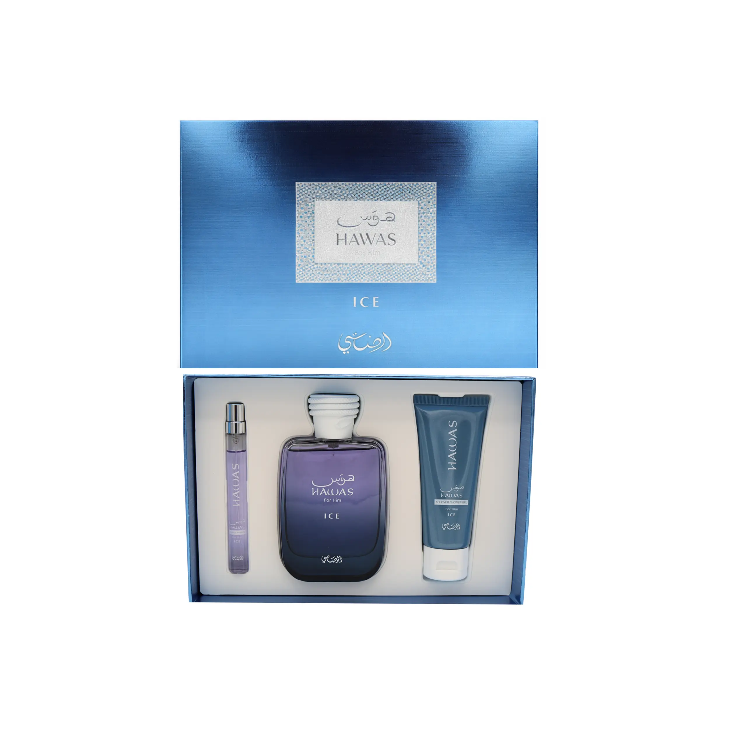 RASASI Hawas Ice Multi-Pack Gift Set for Men - 100ml EDP, 10ml Fragrance, Scented Aroma Blend Shower Gel