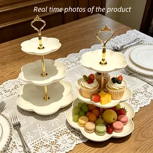 New Cake Stand Exquisite Floral Dessert Plate Plastic PP Multi-Purpose Plate Set, Romantic Design Enhances Dining Table Atmosphere, Suitable for Wedding Cake Stands, Dessert Trays And Fruit Plates, Various Party Supplies And Table Decorations