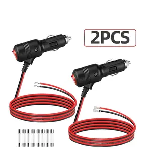 2pcs 12-24V Fused LED Car Cigarette Lighter Plug Socket Cable Adapter w/ Switch