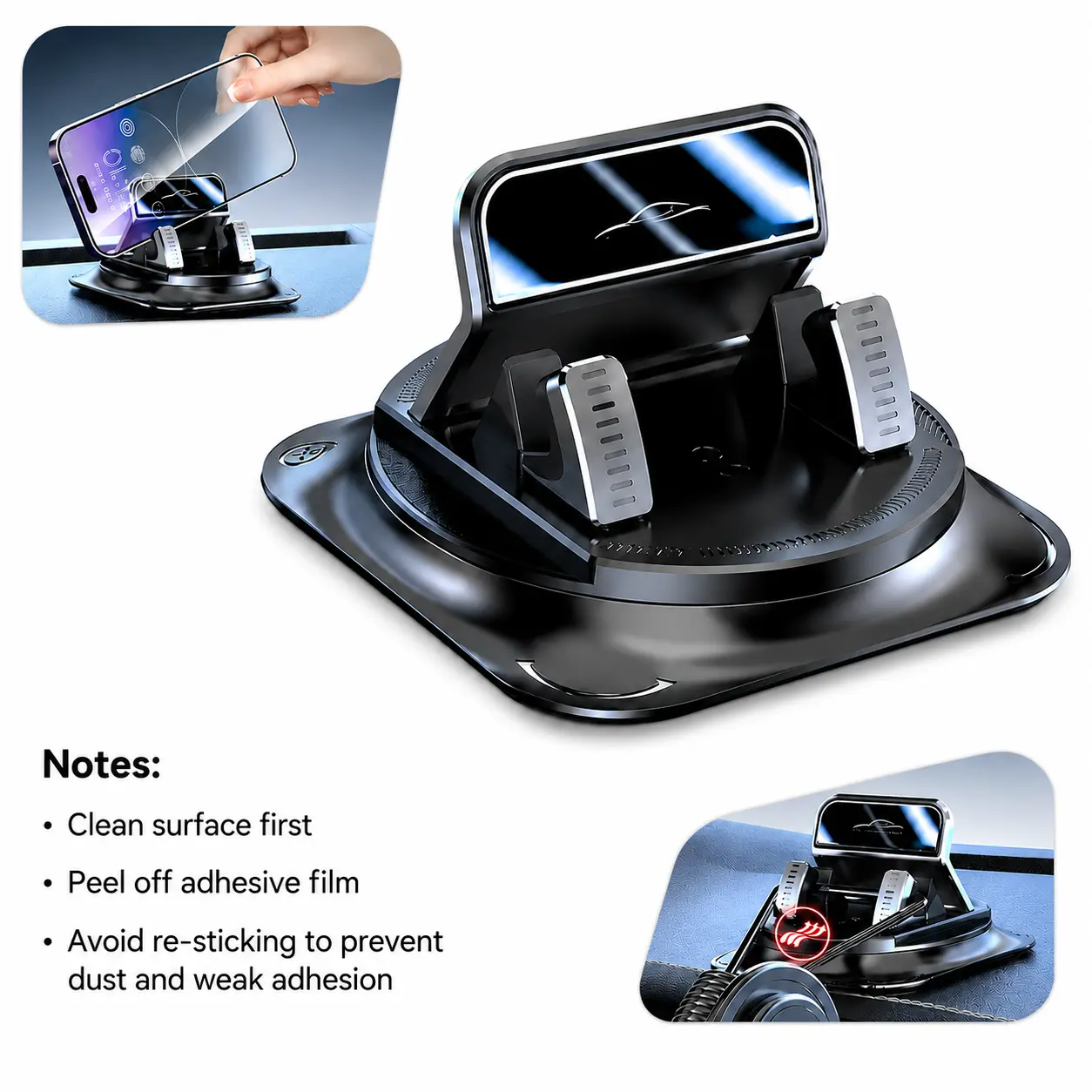 360-Degree Rotation Car Phone Holder - Universal Dashboard Mount, Ultra-Stable Support, Horizontal/Vertical View, Hands-Free Accessory for In-Car Navigation & Daily Driving, Phone Holder For Car