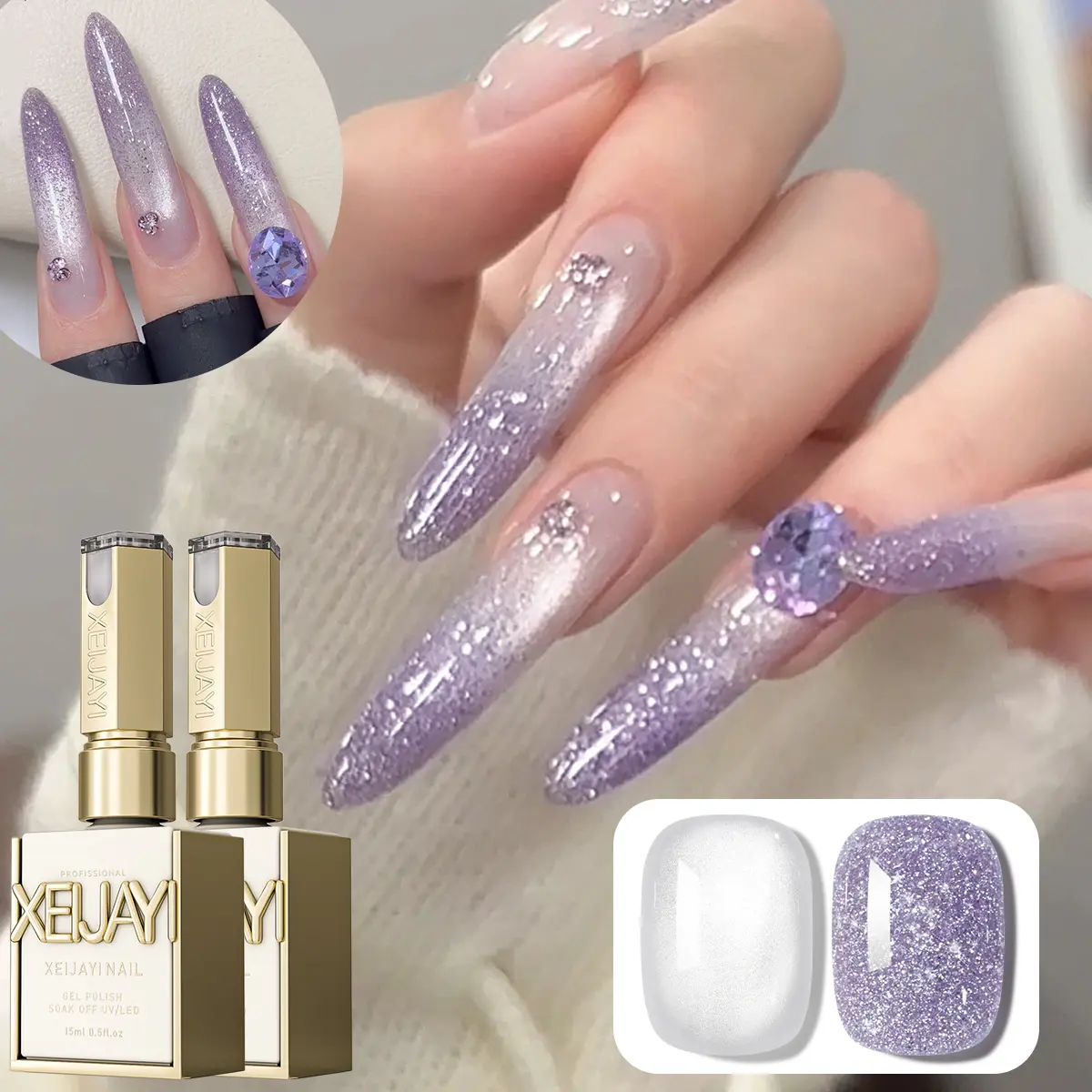 "Live Off" 2PCS 15ML Ice Crystal Magnetic Cat's Eye Gel Polish, 168-Color Super Bright Water-Shine Meley Diamond Cosmetic for Salon Manicure & DIY Nail Art Design