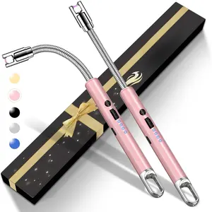2 Pack Electric Candle Lighters, USB Rechargeable Lighter with Windproof Flameless & Extended Handle, Suitable for Candles, BBQ, Camping, Gas Stove, Festivals Gift (Pink, 2 Packs-A)